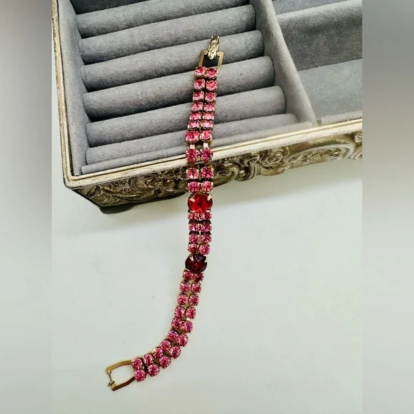 Vintage pink and red rhinestone bracelet